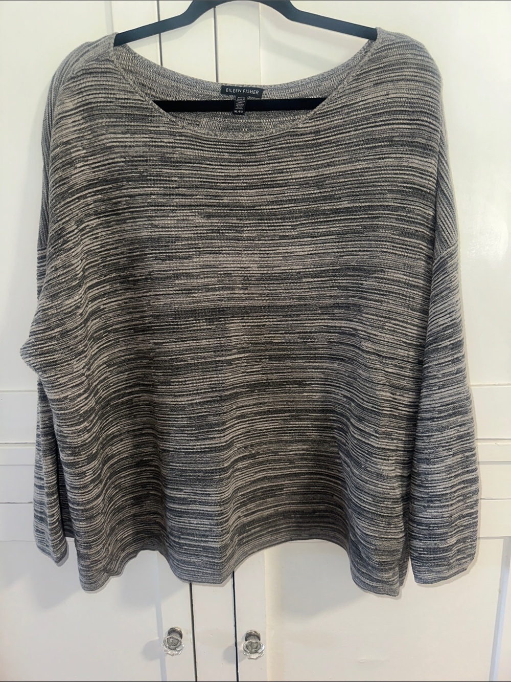 Eileen Fisher Marled Gray Striped Scoopneck Sweater